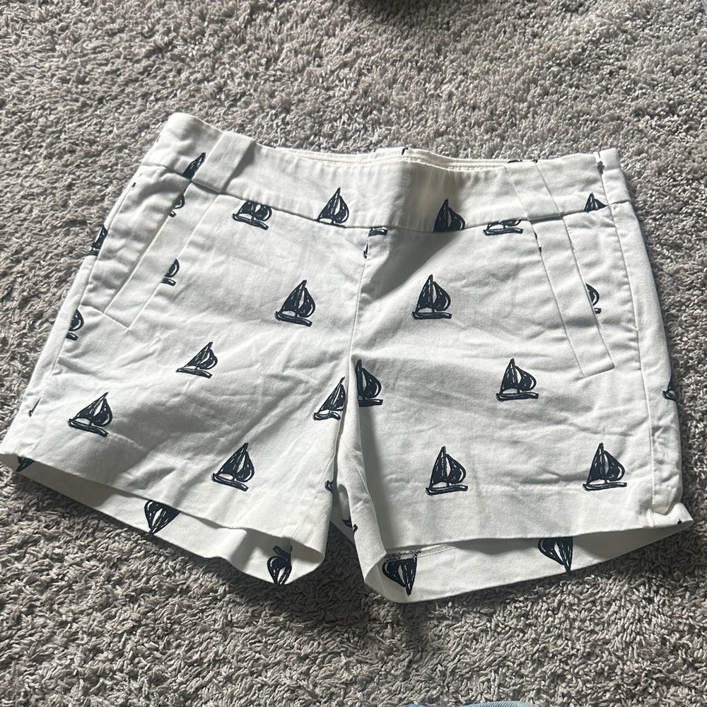 J. Crew Factory Off White Shorts with Black Sailboat Motif